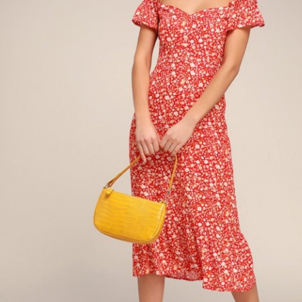 Lulu’s Mariana Red Floral Midi Dress Size XL NWT